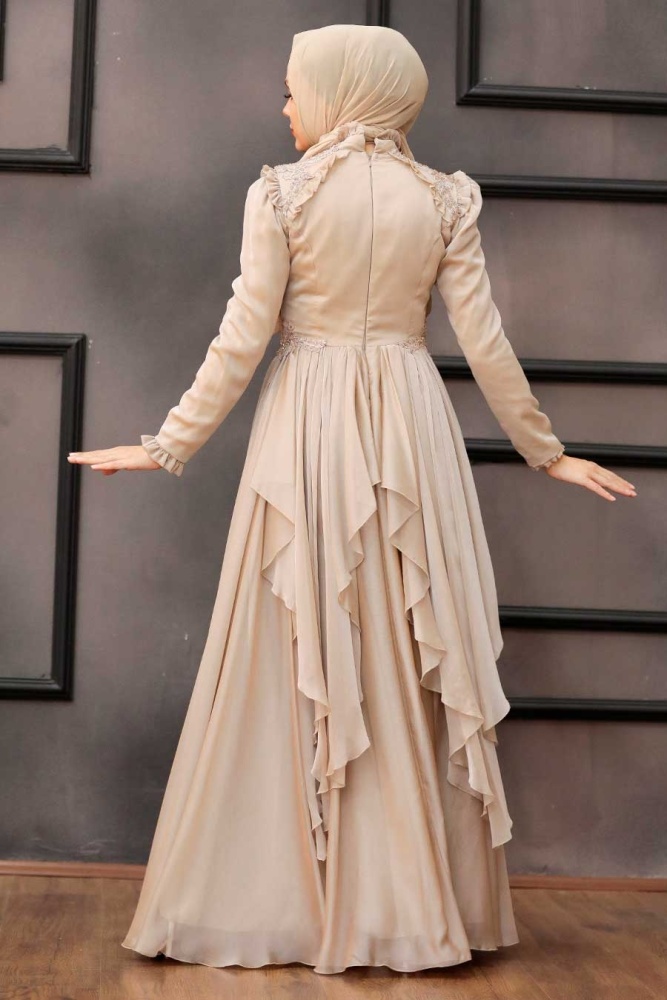 Tesettür Abiye Elbise - Robe de soirée beige pour vêtements islamiques 21850BEJ - 4