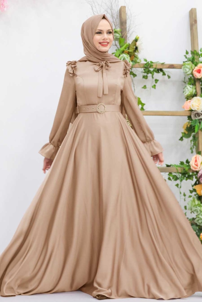 Tesettür Abiye Elbise - Robe de soirée beige pour vêtements islamiques 27240BEJ - 1