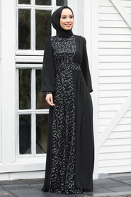 Tesettür Abiye Elbise - Robe de soirée Hijab argentée 5408GMS - Thumbnail