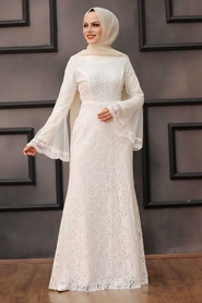 Tesettür Abiye Elbise - Robe de Soirée Hijab Blanche 2567B - 2