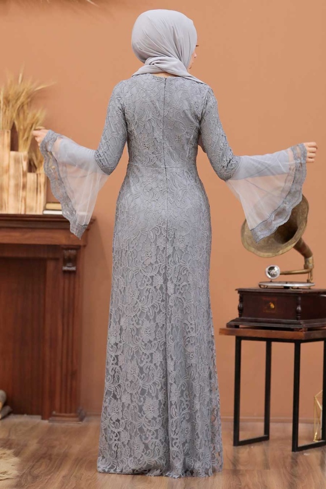 Tesettür Abiye Elbise - Robe de Soirée Hijab Grise 2567GR - 2