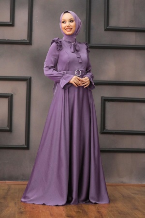 Tesettür Abiye Elbise - Robe de Soirée Hijab Lila 27240LILA - 1