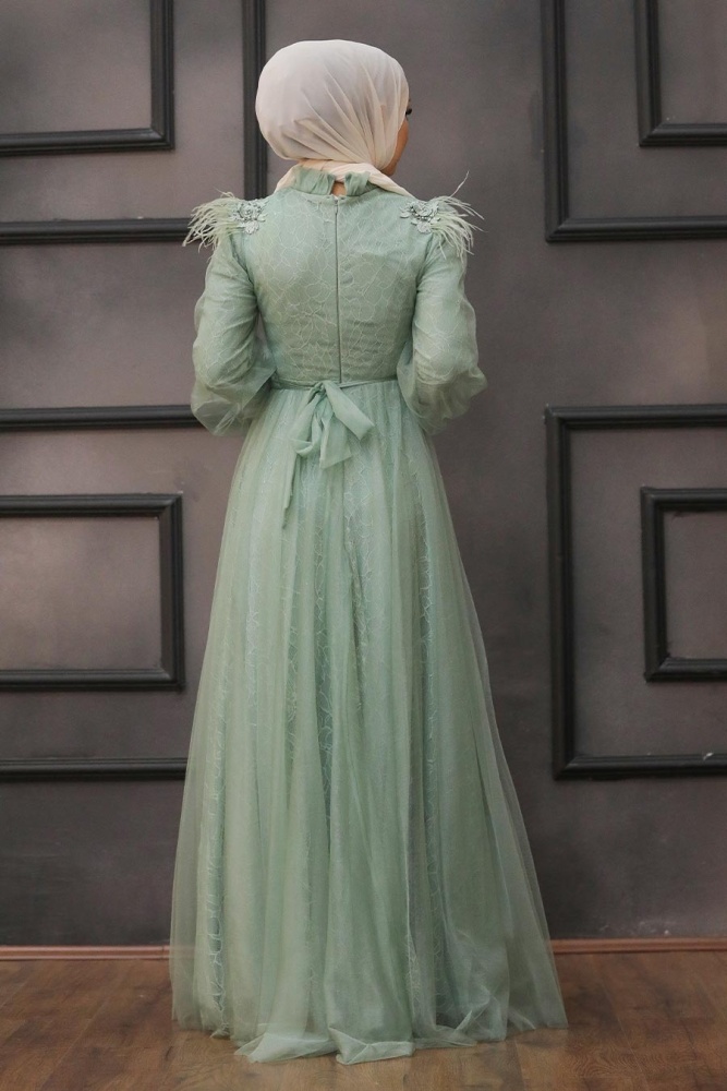 Tesettür Abiye Elbise - Robe de Soirée Hijab Menthe 75850MINT - 2