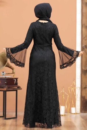 Tesettür Abiye Elbise - Robe de Soirée Hijab Noire 2567S - 3