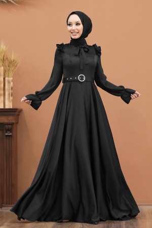 Tesettür Abiye Elbise - Robe de Soirée Hijab Noire 27240S - 1