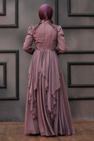 Tesettür Abiye Elbise - Robe de soirée Hijab Rose Séchée 21850GK - 3