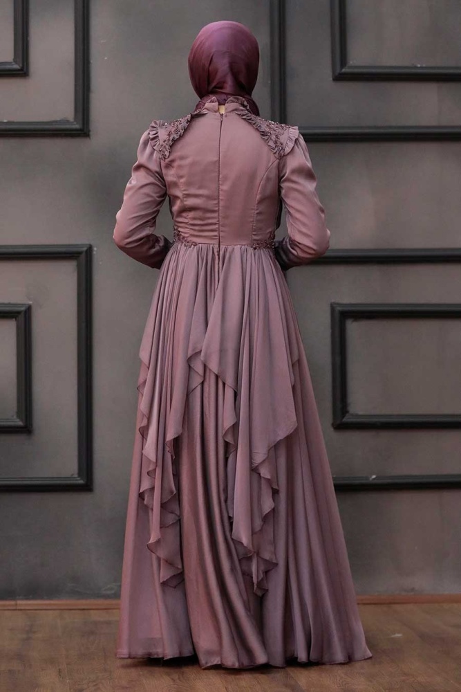 Tesettür Abiye Elbise - Robe de soirée Hijab Rose Séchée 21850GK - 3