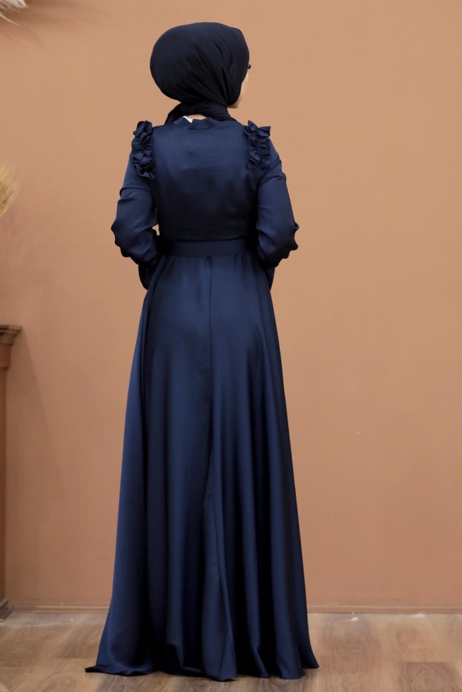 Tesettür Abiye Elbise - Robe de soirée islamique bleu marine 27240L - 2