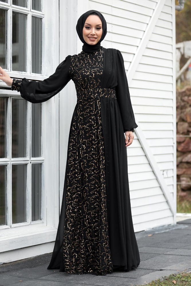 Tesettür Abiye Elbise - Robe de soirée islamique en or 5408GOLD - 1