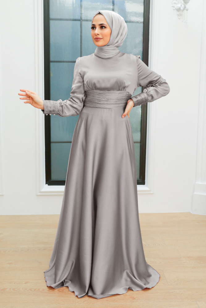 Tesettür Abiye Elbise - Robe de Soirée Islamique Grise 2511GR - 1
