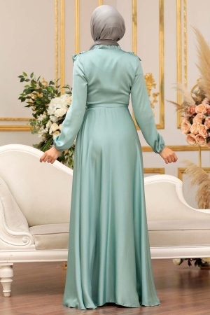 Tesettür Abiye Elbise -Robe de soirée islamique menthe 3117MINT - 6
