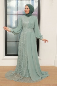 Tesettür Abiye Elbise - Robe de Soirée Islamique Menthe 5408MINT - Thumbnail