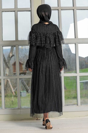 Tesettür Abiye Elbise - Robe de soirée islamique noire 31793S - 2
