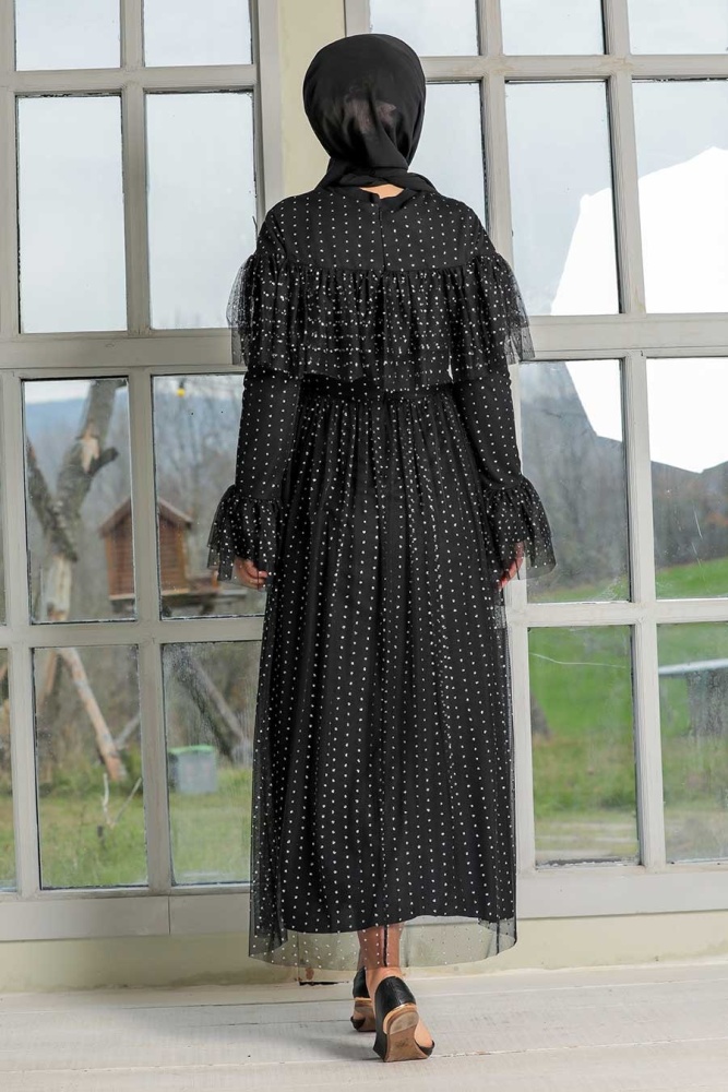 Tesettür Abiye Elbise - Robe de soirée islamique noire 31793S - 2