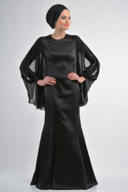 Siyah Tesettür Abiye Elbise 3605S - Thumbnail