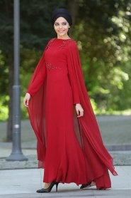 Kırmızı Tesettür Abiye Elbise 2138K - Thumbnail