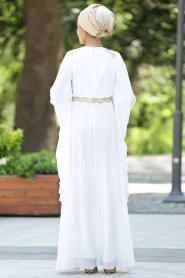 Beyaz Tesettür Abiye Elbise 2133B - Thumbnail