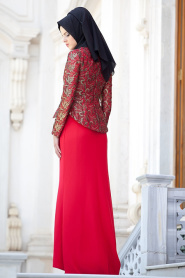 Kırmızı Tesettür Abiye Elbise 2125K - Thumbnail