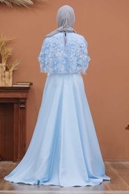 Tesettürlü Abiye Elbise - Baby Blue Hijab Evening Dress 43740BM - Thumbnail