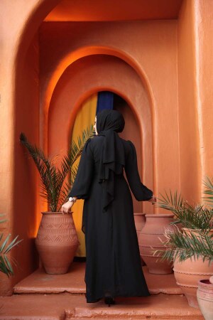 Tesettürlü Abiye Elbise - Bağlama Detaylı Siyah Tesettür Abiye Elbise 62261S - 4