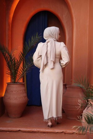 Tesettürlü Abiye Elbise - Balon Kol Bej Tesettür Abiye Elbise 62251BEJ - 4