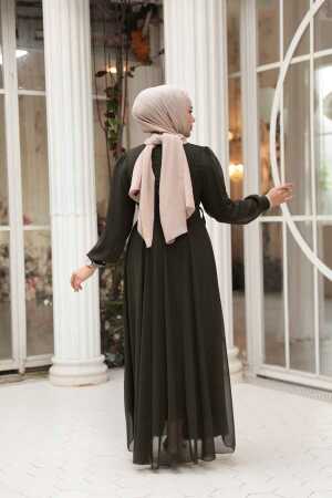 Tesettürlü Abiye Elbise - Balon Kol Haki Tesettür Abiye Elbise 62381HK - 3