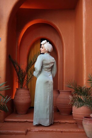 Tesettürlü Abiye Elbise - Balon Kol Mint Tesettür Abiye Elbise 62312MINT - 4