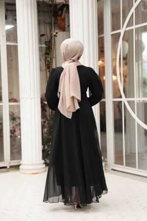Tesettürlü Abiye Elbise - Balon Kol Siyah Tesettür Abiye Elbise 62381S - 3