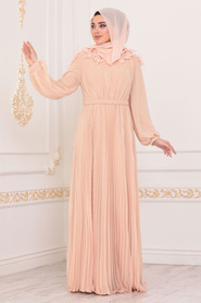 Tesettürlü Abiye Elbise - Beige Hijab Evening Dress 22570BEJ - Thumbnail