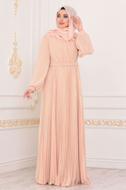 Tesettürlü Abiye Elbise - Beige Hijab Evening Dress 22570BEJ - Thumbnail