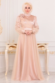 Tesettürlü Abiye Elbise - Beige Hijab Evening Dress 22620BEJ - Thumbnail