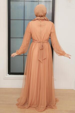 Tesettürlü Abiye Elbise - Biscuit Vêtements Islamiques Robe de Soirée 22041BS - 2