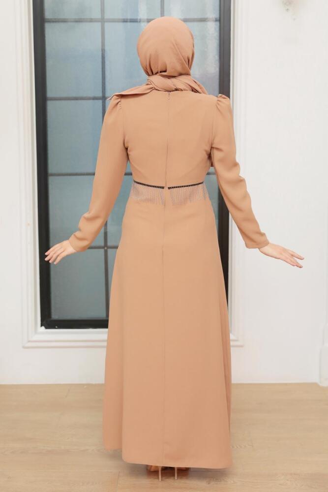 Tesettürlü Abiye Elbise - Biscuit Vêtements Islamiques Robe de Soirée 51531BS - 4