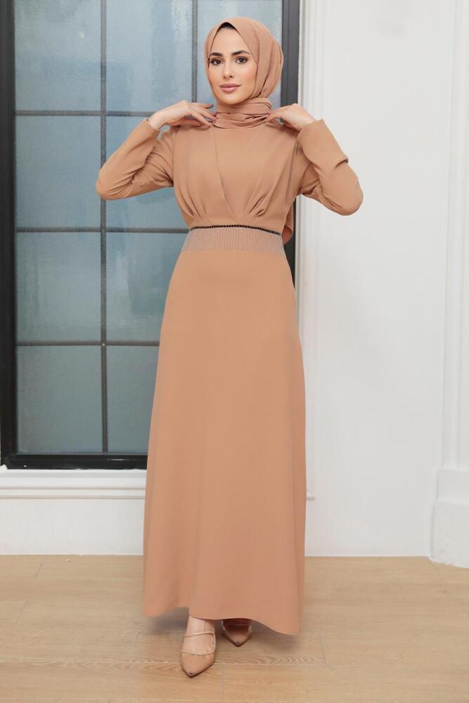 Tesettürlü Abiye Elbise - Biscuit Vêtements Islamiques Robe de Soirée 51531BS - 1