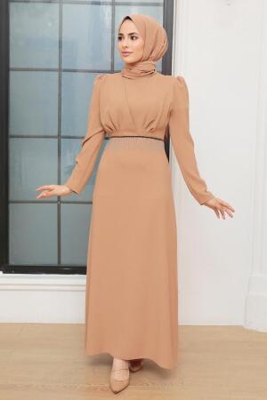 Tesettürlü Abiye Elbise - Biscuit Vêtements Islamiques Robe de Soirée 51531BS - 3