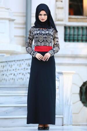 Tesettürlü Abiye Elbise - Black Hijab Dress 20342S - 1