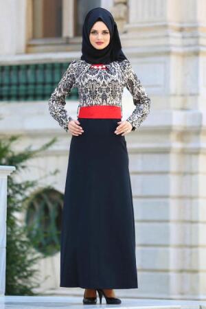 Tesettürlü Abiye Elbise - Black Hijab Dress 20344S - 1