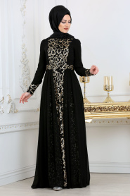 Tesettürlü Abiye Elbise - Black Hijab Dress 7592S - Thumbnail