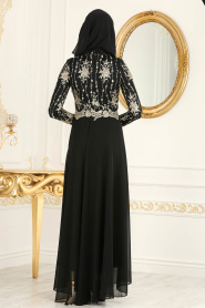 Tesettürlü Abiye Elbise - Black Hijab Dress 7646S - Thumbnail
