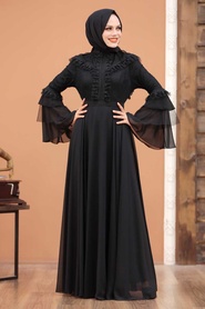 Tesettürlü Abiye Elbise - Black Hijab Evening Dress 2248S - Thumbnail