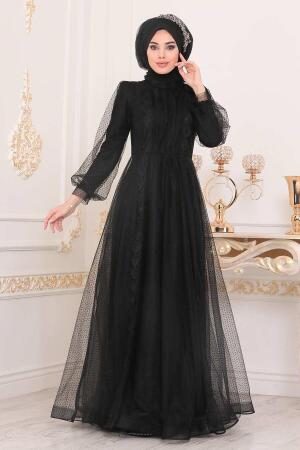 Tesettürlü Abiye Elbise - Black Hijab Evening Dress 40371S - 1