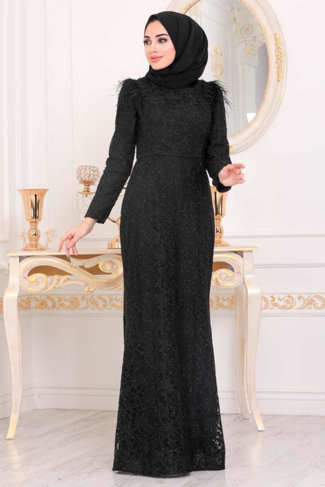 Tesettürlü Abiye Elbise - Black Islamic Clothing Evening Dress 40181S - 2