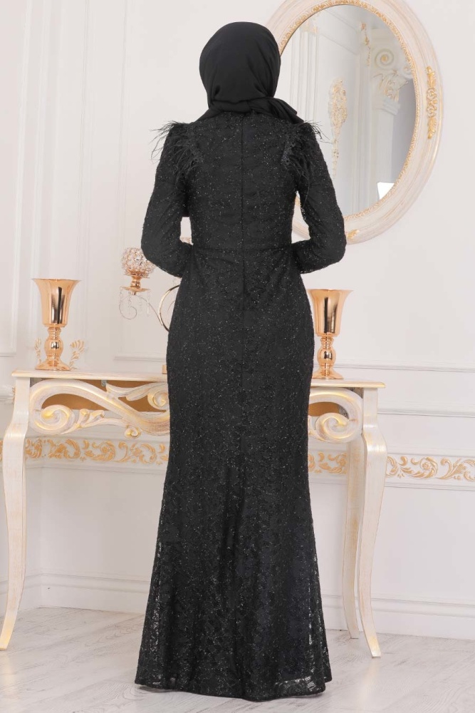 Tesettürlü Abiye Elbise - Black Islamic Clothing Evening Dress 40181S - 3