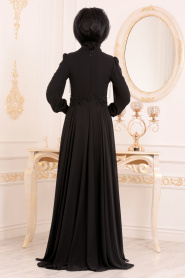 Tesettürlü Abiye Elbise - Boncuk Detaylı Siyah Tesettür Abiye Elbise 36901S - Thumbnail