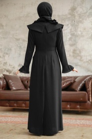 Tesettürlü Abiye Elbise - Boncuk Detaylı Siyah Tesettür Abiye Elbise 38091S - Thumbnail