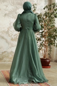 Tesettürlü Abiye Elbise - Boncuk İşlemeli Çağla Yeşili Tesettür Abiye Elbise 3753CY - Thumbnail