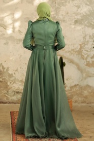 Tesettürlü Abiye Elbise - Boncuk İşlemeli Çağla Yeşili Tesettür Abiye Elbise 3774CY - Thumbnail