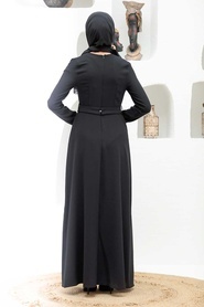 Tesettürlü Abiye Elbise - Boncuk İşlemeli Siyah Tesettür Abiye Elbise 32150S - Thumbnail
