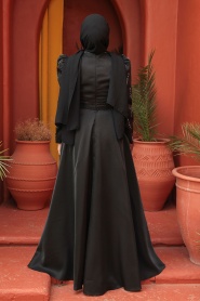 Tesettürlü Abiye Elbise - Boncuk İşlemeli Siyah Tesettür Abiye Elbise 51891S - Thumbnail