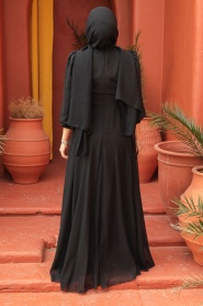Tesettürlü Abiye Elbise - Boncuk İşlemeli Siyah Tesettür Abiye Elbise 52021S - Thumbnail